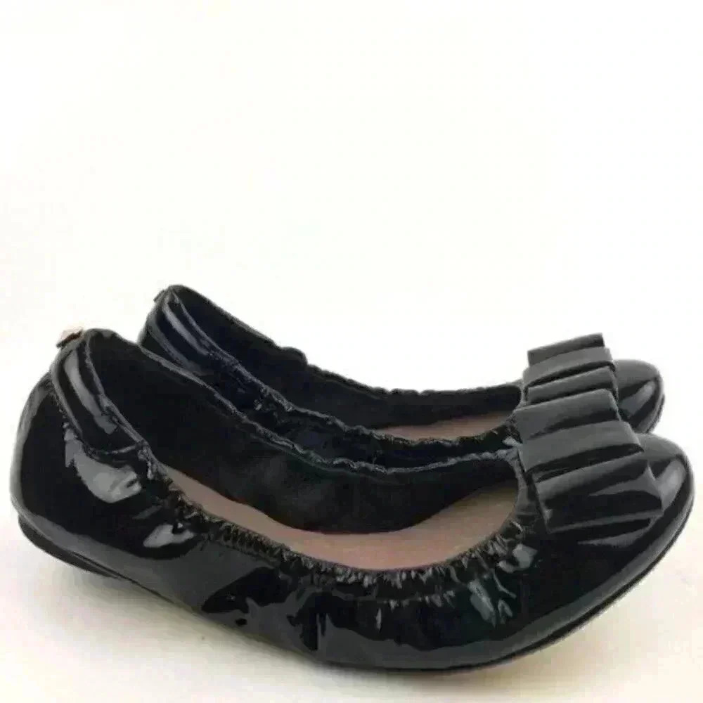 New Elorie Flats Size 6 Black Patent Leather Bow